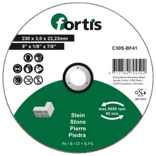 fortis Trennscheibe Stein 230 x 3,0mm gerade, 230 x 3,0 mm, Stein, gerade , Abmessung Ø x H:230 x 3,0mm, Anwendungsbereich:Stein, Form:gerade