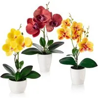 Kunstorchidee 3er Set künstliche Orchideen wie echt (35cm) in Hochglanz-Keramiktopf Orchidee, PASCH