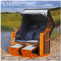 Swing&Harmonie Strandkorb XXL inkl. Abdeckcover Luxus Volllieger Gartenliege Ostsee + 4 Kissen, Klapptische, Zeitungsfächer, Volllieger, Ostsee