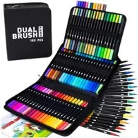 VERK GROUP Malstift Dual Brush Marker 100 Farben Doppelseitige Aquarellstifte Set mit Etui