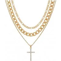 KARMA Kette mit Anhänger Layering Halskette Damen Kreuz Gold Zirkone (1-tlg., Layering-Kette Geschenk für Sie Damenhalskette), mehrreihig 40 cm Damenkette Damenschmuck
