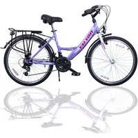 Talson Kinderfahrrad 24 Zoll Cityrad 064, 21 Gang Shimano, Kettenschaltung, mit Beleuchtung nach StVZO und Gepäckträger Lila