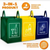 TRESKO Mülltrennsystem 3er Set Recycling Englisch Mülltrenner Mülleimer Trennsystem