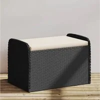 furnicato Gartenbank Sitzbank mit Stauraum 80x51x52 cm Schwarz aus PE-Rattan und Stahl (1-St), UV-beständige Kissenbox mit Gasfeder und waschbarem Sitzkissen