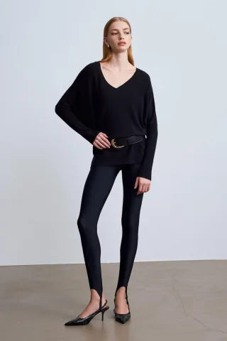 Damen V-Ausschnitt Rippstrickpullover