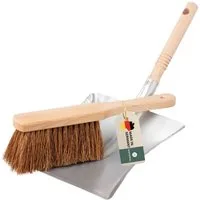 Hovedal Kehrgarnitur Kehrschaufel und Handfeger Kokos, Kehrblech und Kokos Besen, Kehrset, Ideale Kehrgarnitur für Draußen, Garten und Werkstatt