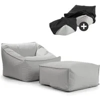 mokebo Sitzsack Der Sunnyboy (mit Hocker), Made in Germany, Beanbag Outdoor, Sitzsack, Gartenliege in Grau