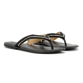 Tower Footwear Metallic Bead Thong Damen Schwarze Sandalen