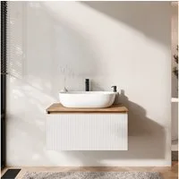 Planetmöbel Waschtisch-Set Arisa 2 teilig, Waschtisch mit Unterschrank 80 cm, Waschbecken 60 cm, (Waschtischunterschrank hängend für Gäste WC & Bad, weiß geriffelt, 2-St., Badmöbel Set mit Waschbecken 60 cm weiß), Schublade mit Soft-Close Funktion
