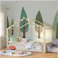 Bellabino Hausbett Bia mit Lattenrost (natur, optional mit Matratze), Bodenbett mit Rausfallschutz, verfügbar in 80x160 & 90/120/140x200 cm