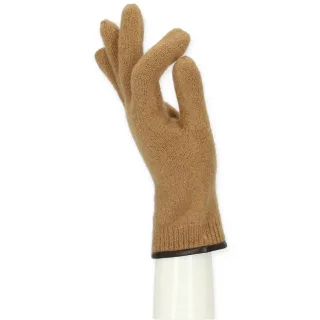 Halsüberkopf Accessoires - Fingerhandschuh Damen mit Lederkante camel - Gr. - 6.5