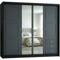 A&J MöbelLand GmbH Drehtürenschrank OSLO viertüriger Kleiderschrank mit Schubladen und Metallgriffen (Geräumiger viertüriger Kleiderschrank mit Schubladen und Metallgriffen. Geräumiger Schrank mit einer Breite von 200 cm und Schubladen, ideal zur Auf
