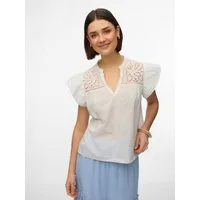 Vero Moda Kurzarmbluse VMLINE SS V-NECK TOP WVN NOOS Baumwolle, Lochstickerei