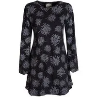Vishes Tunikakleid Langarm Damen Blumen-Tunika Shirt-Kleid Glockenärmel Baumwolle Hippie, Boho, Goa Style