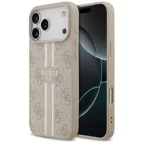 Guess Handyhülle Case iPhone 17 Pro Max MagSafe Kunstleder rosa Logo Streifen 6,9 Zoll, Kantenschutz