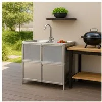 HTI-Living Küchenspüle Spüle mit Abtropfläche und Unterschrank, 83/43 cm, (Stück, 1 St., 1 Outdoorspüle), für Garten und Camping mit Edelstahl-Armatur