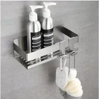 BlingBin Duschregal Edelstahl Wandmontage Duschablage mit 2 Haken Ohne Bohren, 1er Set, Selbstklebendes Badezimmer Duschregal für Badezimmer, Küche, Toilette