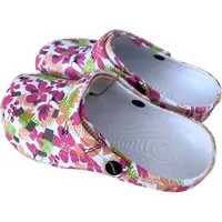 VewoTex Damen Clogs Blumen » günstige Damenschuhe » Blumenmuster Badeschlappen Clog (1 Paar Schuhe, 2-tlg., Kein Set) » Sommer Garten Schuhe » Badelatschen mit Riemen und Cut-Outs