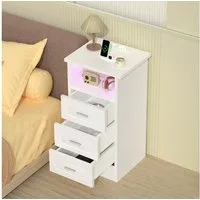 oyajia Nachttisch mit Beleuchtung LED und Ladefunktion USB & Type-C, Nachtschrank mit 2 Schubladen und 1 offener Ablage