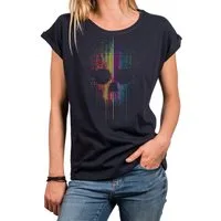 MAKAYA T-Shirt Cooles Gothic Damen-Top mit buntem Skull-Print – Festival-Style (Schwarz, Blau, 34, 36, 38, 40, 42, 44, 46, 48, 50) Baumwolle