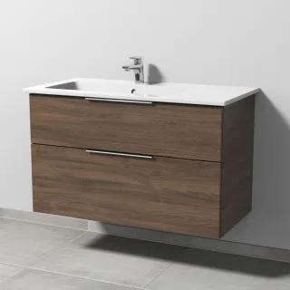 Sanipa 3way Keramik-Set Venticello Keramik-Waschtisch und Unterbau mit 2 Auszügen, Eiche-Arizona UM32580