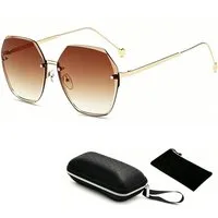 ibettertec Sonnenbrille Sonnenbrille Sonnenbrille Damen Rahmenlose mit Diamant Schliff UV 400 (Set, Aufbewahrungsbeutel, Mikrofasertuch, Brillenetui, Sonnenbrille) Transparent Farbverlauf Gläser Brille Outdoor Reisen