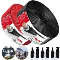 XERSEK Solaranlage 2X Schwarz+Rot Solarkabel 4mm² 6mm² 10mm² Photovoltaik 30A/65A Stecker, (10m 25m 50m 100m), 1500V DC, PV-Anlage,Kupferverzinnung Photovoltaik