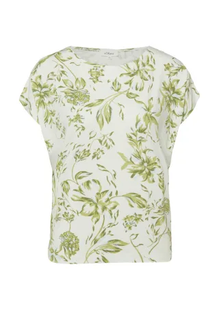 s.Oliver Red Label - T-Shirt mit All-over-Print weiß/grün - Gr. - 44