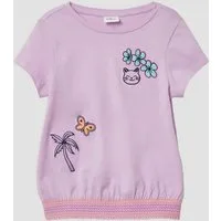 s.Oliver Kurzarmshirt T-Shirt T-Shirt im O-Shape mit Stickerei und gesmoktem Saum