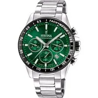 Festina Chronograph Herrenuhr F20560-4 - Grünes Zifferblatt, Edelstahlband, 45 mm F20560/4