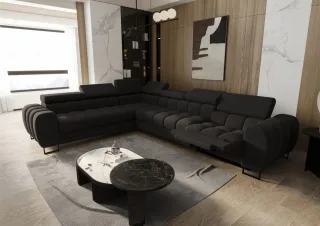 Ecksofa Schlafsofa BASTIEN RELAX in Stoff Gemma Dunkelgrau Ottomane Links