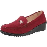 Ital-Design Damen Mokassins Freizeit Slipper (87214375) Keilabsatz/Wedge Mokassins in Weinrot