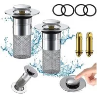 TUWENA Waschbeckenstöpsel 2 Stücke WaschbeckenstöPsel, Universal Messing Core Pop Up Abflusssieb, Universal Waschbecken Abflussfilter mit Haarsieb (34-40mm)