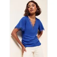 Friends Like These V-Shirt Friends Like These Top mit V-Ausschnitt und Spitze (1-tlg)