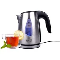 ADLER EUROPE Wasserkocher AD 1203 kleiner Edelstahl Wasserkocher für Büro, Singleküche, 1 l, 1630 W, blaue LED Beleuchtung, 360° Basis, schnellkochend Silbern