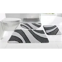 OTTO home Badematte Anna, Badvorleger, Badezimmer Teppich, Höhe 16 mm, rutschhemmend beschichtet, schnell trocknend, fußbodenheizungsgeeignet, Polyester, rechteckig, 3tlg Set Hänge WC, Badteppich, Hoch Tief Effekt, Modern, Weich, Wellen