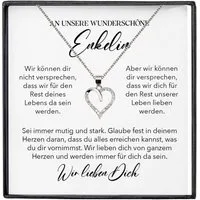 22Feels Schmuckset Unsere Enkelin Geschenk Abitur Mädchen Frauen Halskette Herz Collier (inkl. Geschenktasche, Karte(n), Poliertuch, Beutel), Echt-Silber 925/000, Karte Made In Germany