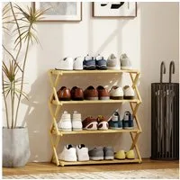 HOMCOM Schuhregal mit 4 Ebenen, aus Bambus, für bis zu 12 Paar Schuhe, Schuhablage 1-tlg., für Eingang, Flur, Natur
