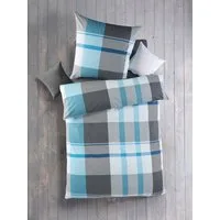 Optidream Bettwäsche Set Renforcé 135x200 Baumwolle Josef Streifen Petrol blau, Renforcé, 2 teilig, Sommer Geschenke Idee Frauen Männer weich sale Reißverschluss Partner