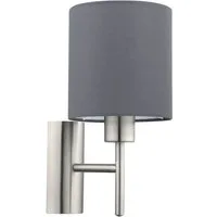 EGLO Wandleuchte PASTERI Wandlampe, Stahl und Textil, E27, Schlafzimmerlampe, Lampe, Ein-/Ausschalter, ohne Leuchtmittel, Wandleuchte, L14,5 x H30,5, nickel-matt, 1X60W exkl.