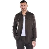 emilio adani Langarmhemd Herren Overshirt aus Leinen, Dunkelbraun