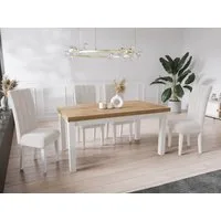 WFL GROUP Esstisch Avena ausziehbar rechteckig modern mit weißen Holzbeinen (MADE IN EU, 5 Gr. – 120/140/160/170/200 cm ausziehbar auf 160/180/210/250/300 cm), platzsparender Tisch in Holzoptik für Küche, Esszimmer oder Wohnzimmer
