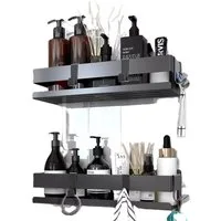 LA CUTE Duschregal Duschablage Edelstahl Schwarz, ohne Bohren, Badregal Set 2-teilig, Duschablagen-Set aus Edelstahl für Bad & Küche, bohrfrei, Rostfrei, selbstklebend oder bohren, hohe Tragkraft bis 10 kg