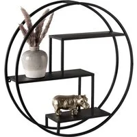 Home4You Wandregal, Ø 60 cm, Schwarz, Metall, mit 3 Ablagen