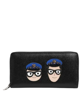 Dolce & Gabbana Schwarze Leder #DGFAMILY Reißverschluss Continental Herrenportemonnaie
