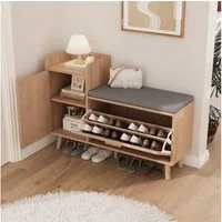 FUROKOY Schuhbank Schuhschrank Schuhregal mit Klappen und Fächern, Schuhregal für Eingangsbereich, Flur, 100 x 30 x 69.5 cm, Natur