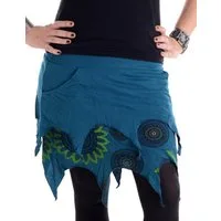 Vishes Zipfelrock Lagenlook Minirock aus Baumwolle Blumen bedruckt Goa, Hippie, Ethno, Ethno Style