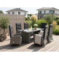 KONIFERA Garten-Essgruppe Brisbane, (Set, 13-tlg., 6 Sessel, Rückenlehne verstellbar, inkl. Auflagen, Tisch 92x192x74 cm), Aluminium/Polyrattan, Tischplatte aus Stone-Spray-Glas in Steinoptik