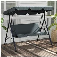 Outsunny Hollywoodschaukel mit Sitzpolster, Sonnendach, belastbar bis 240kg, 3-Sitzer, mit Sonnendach, 3-Sitzer Gartenschaukel, 1 tlg., Schaukelbank, für Garten, Terrasse, 172 x 110 x 153 cm, Grau