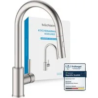 Bächlein Spültischarmatur Elegante Küchenarmatur Kocuso (Edelstahl gebürstet) hochwertige Designarmatur mit ausziehbarem Flexschlauch